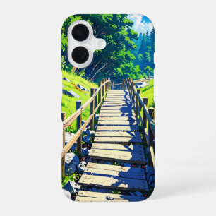 Mountain Adventure in Summer Anime Style iPhone 16 Case