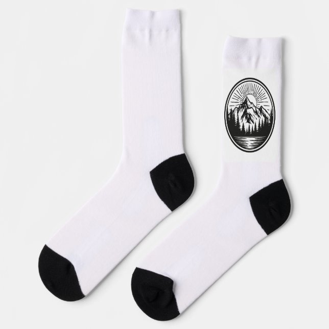 Mountain Adventure Logo | Camping Badge | Outdoor  Socks (Left)