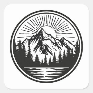 Mountain Adventure Logo Camping Badge Outdoor Square Sticker