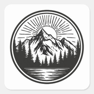 Mountain Adventure Logo | Camping Badge | Outdoor  Square Sticker