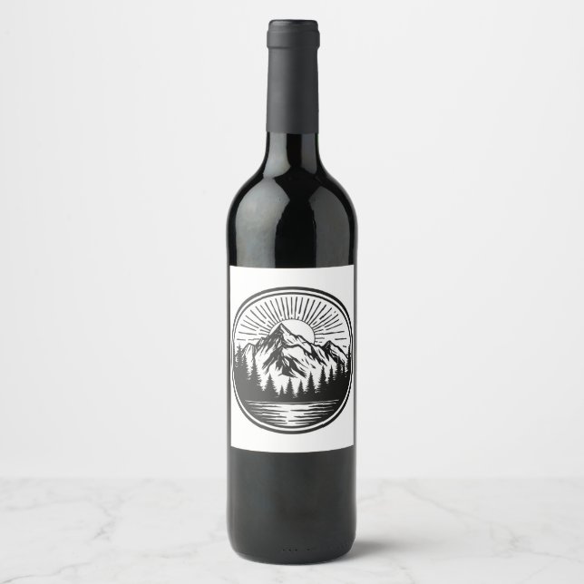 Mountain Adventure Logo | Camping Badge | Outdoor  Wine Label (Front)