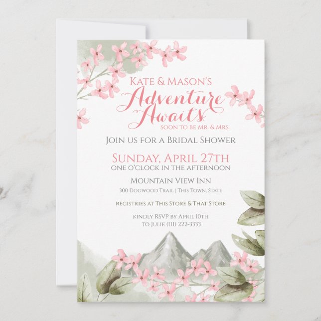 Mountain Adventure Pink Lilac Bridal Shower Invitation (Front)