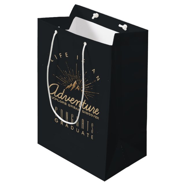 Mountain Adventure Rustic Congrats Graduate Medium Gift Bag (Front Angled)