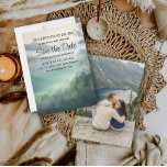 Mountain Adventure Wedding Photo Save Date  Save The Date<br><div class="desc">Mountain and adventure wedding Save the Date card. Personalised with your photo on the back. Purchase printed copies or order digital to share with friends and family through email or on your social media.</div>