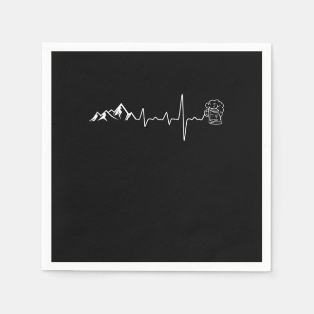 Mountain And Beer Heartbeat Hiking Nature Hiker Gi Napkin (Front)