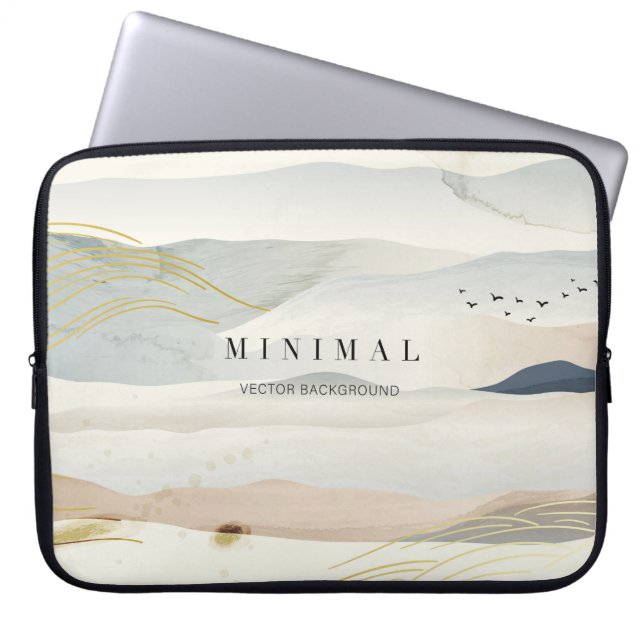 mountain and golden line arts background. Oriental Laptop Sleeve (Front)