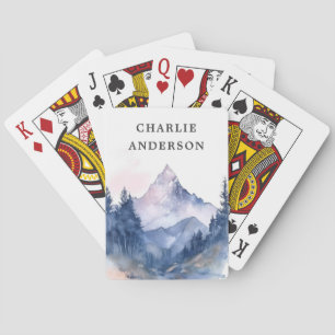 Mountain and trees watercolor forest scenery playing cards