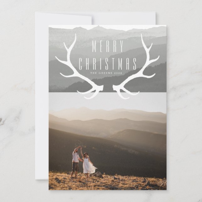 Mountain Antlers | Christmas Photo Holiday Card (Front)
