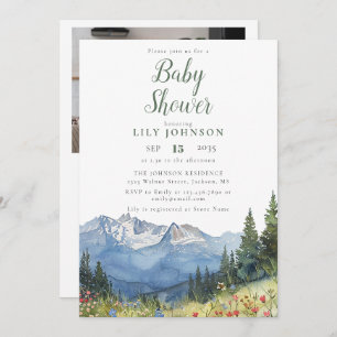 Mountain Baby Shower All In One Photo QR Code Invitation