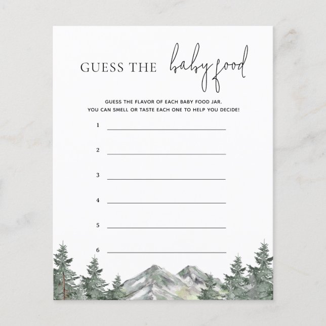 Mountain Baby Shower Guess The Baby Food Game (Front)