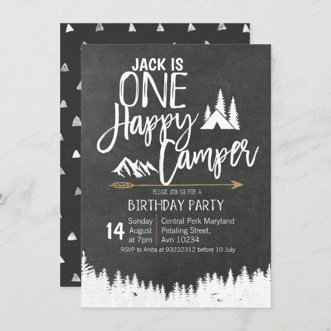 Mountain Bear Forest Camping Birthday party camper Invitation (Front/Back)