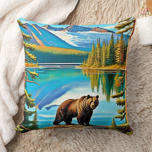 Mountain Bear: Lake Reflection Art Cushion (Blanket)
