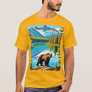Mountain Bear: Lake Reflection Art T-Shirt