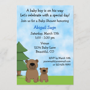 Mountain Bears Baby Shower Invitation for Boys