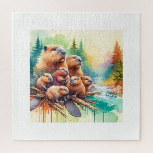 Mountain Beavers 010624AREF122 - Watercolor Jigsaw Puzzle