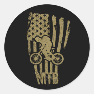 Mountain Bike American Flag Mtb Patriotic Classic Round Sticker