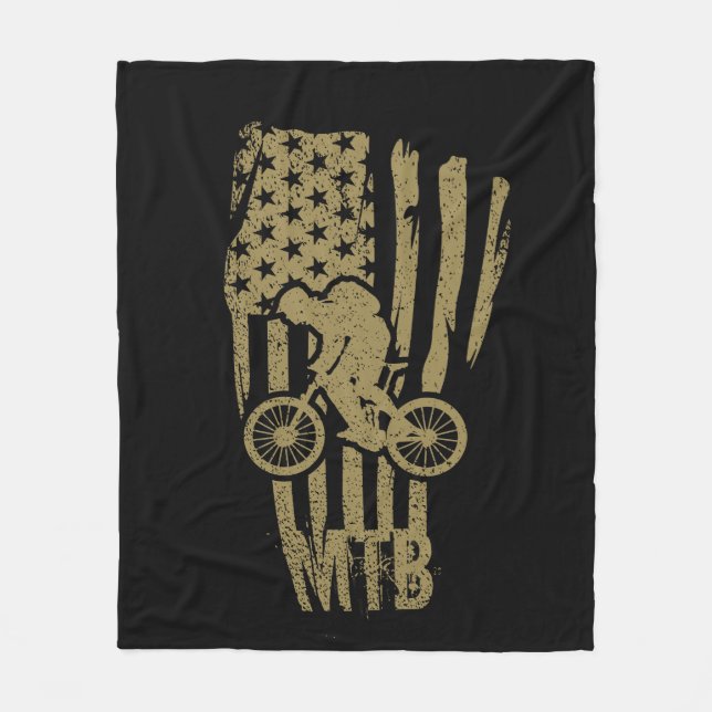 Mountain Bike American Flag Mtb Patriotic Fleece Blanket (Front)