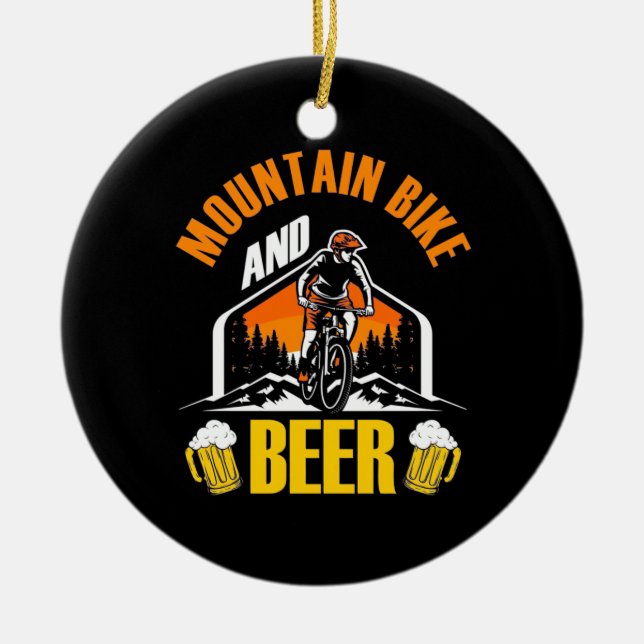 Mountain Bike And Beer Ceramic Tree Decoration (Front)