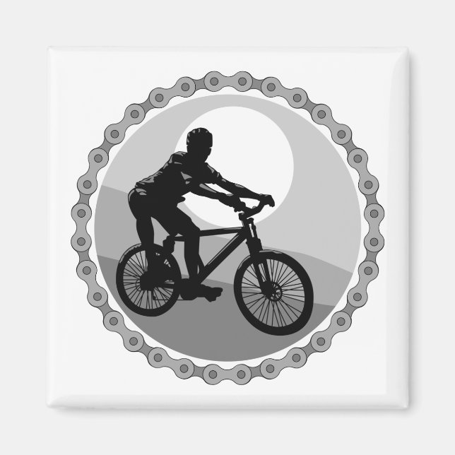 mountain bike chain sprocket grayscale magnet (Front)