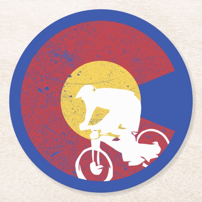 Mountain Bike Colorado Round Paper Coaster (Front)