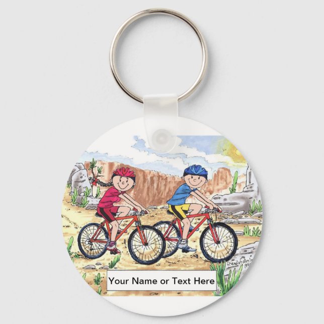 Mountain Bike Couple Cartoon  Key Ring (Front)