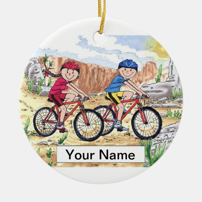 Mountain Bike  Couple Ceramic Tree Decoration (Front)