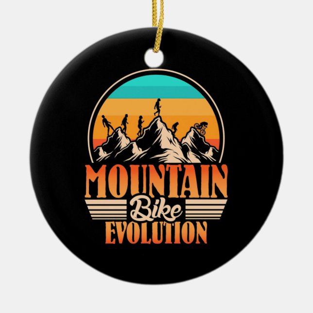 Mountain Bike Evolution Ceramic Tree Decoration (Front)