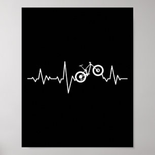 Mountain Bike Heartbeat T Shirt Mtb Biking Gift Poster