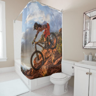 Mountain Bike in Rugged Mountain Terrain in Sunbea Shower Curtain