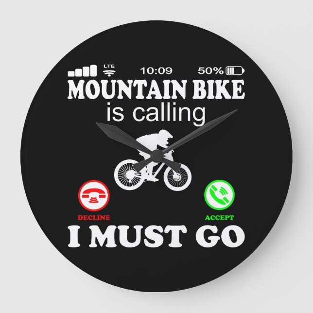 Mountain Bike is Calling Funny Telephone for Mount Large Clock (Front)