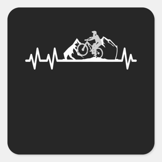 Mountain Bike Lover Heartbeat Pulse Cyclist Square Sticker (Front)