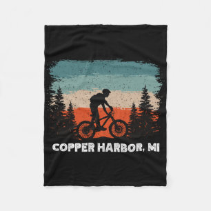 Mountain Bike Retro Sunset Vintage Copper Harbor, Fleece Blanket