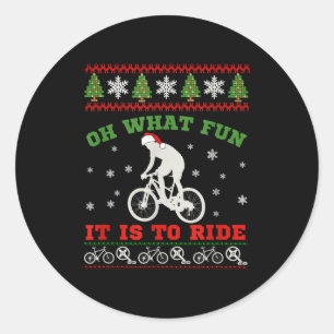 Mountain Bike Rider, Oh What Fun Christmas Ugly Sw Classic Round Sticker