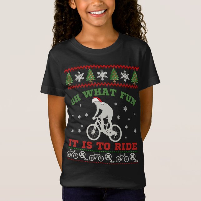 Mountain Bike Rider, Oh What Fun Christmas Ugly Sw T-Shirt (Front)
