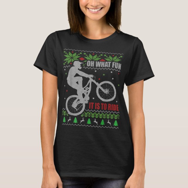 Mountain Bike Ugly Christmas Mountain Biking T-Shirt (Front)