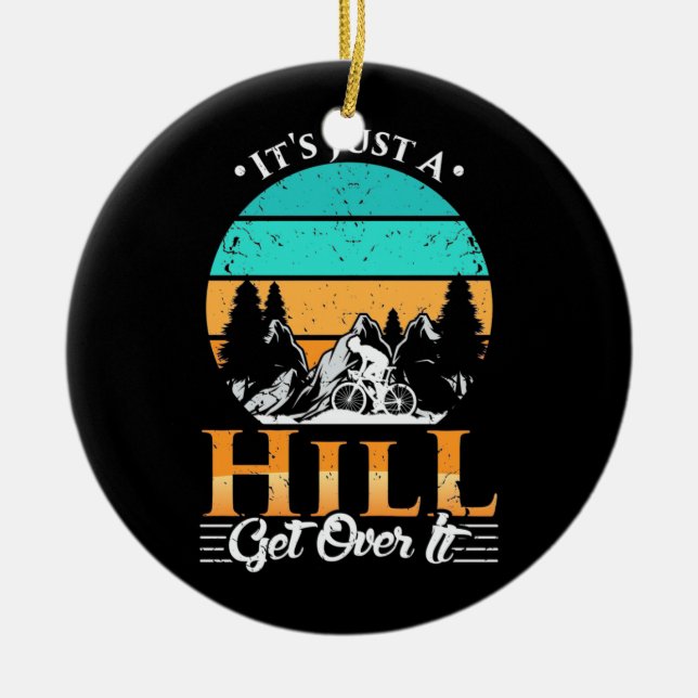 Mountain Biker Get Over Hill Ceramic Tree Decoration (Front)