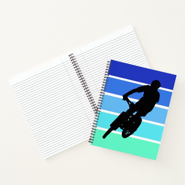 Mountain Biker on Retro Blue-Green Stripe notebook (Inside)