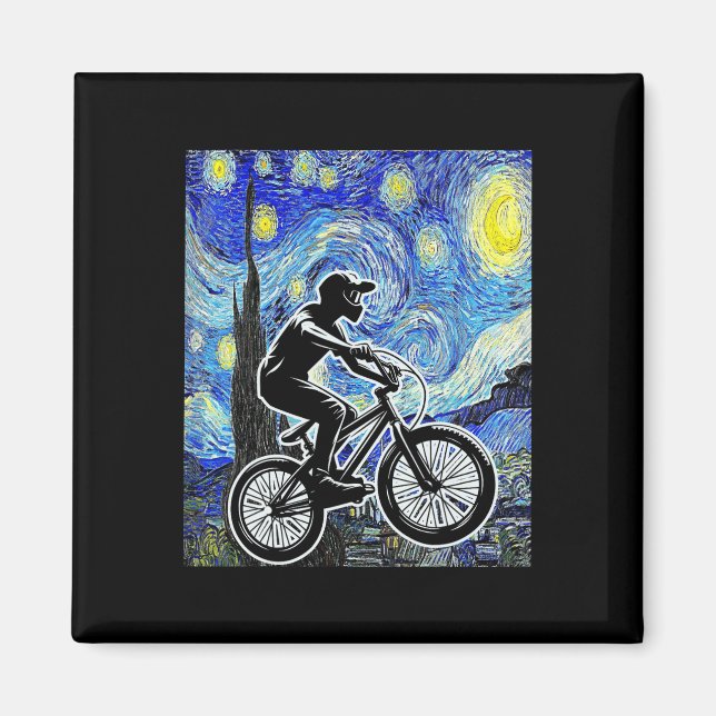Mountain Biker Starry Night Mtb Van Gogh Mountain  Magnet (Front)