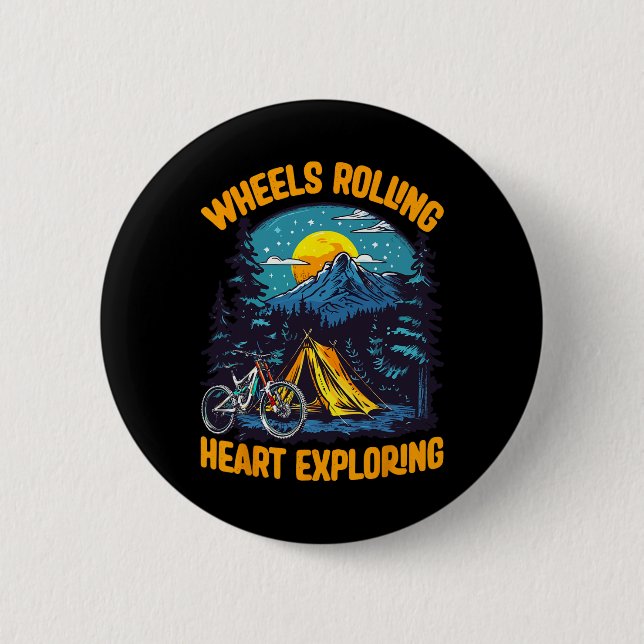 Mountain Biking Adventure Camping Wheels Rolling E 6 Cm Round Badge (Front)