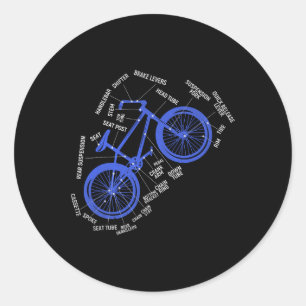 Mountain Biking Bike Parts Diagram Technical Cycli Classic Round Sticker