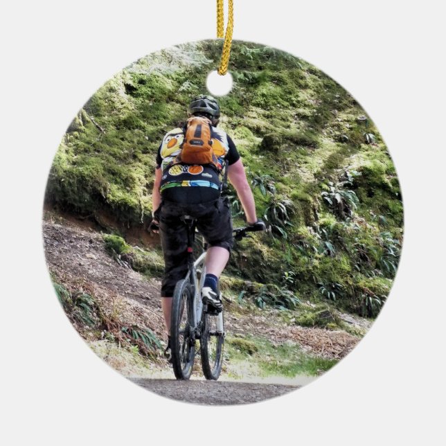MOUNTAIN BIKING CERAMIC TREE DECORATION (Front)
