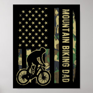 Mountain Biking Dad Camouflage American Flag Fathe Poster