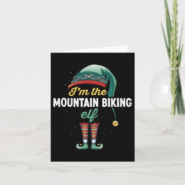 Mountain biking Elf Family Matching Christmas Gift Card (Front)