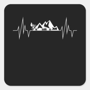 Mountain Biking Heartbeat Line MTB Gift Square Sticker
