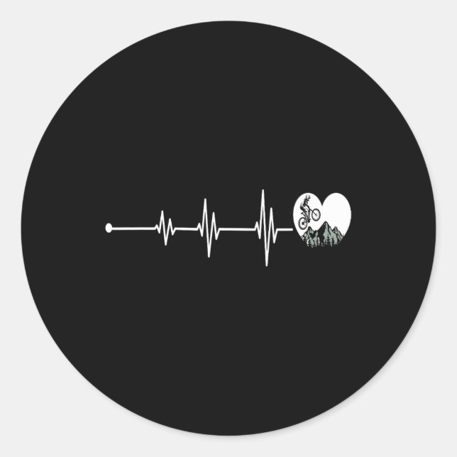 Mountain Biking Heartbeat Pulse Line Adventure  Classic Round Sticker (Front)