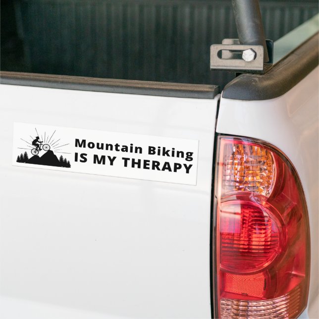 Mountain Biking Is My Therapy Bumper Sticker (On Truck)