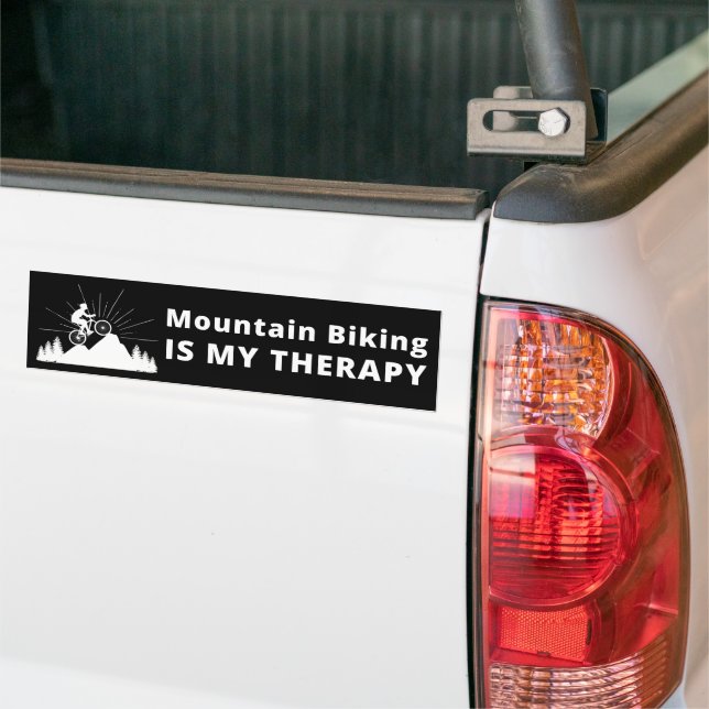 Mountain Biking Is My Therapy Bumper Sticker (On Truck)