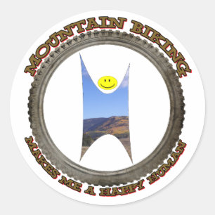 Mountain Biking Makes Me A Happy Human Classic Round Sticker