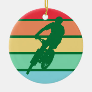 Mountain Biking on Retro Stripes ornament