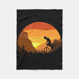 Mountain Biking Retro Sunset Trail Rider Fleece Blanket